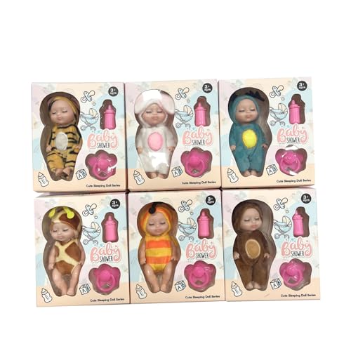 Pesoncarl 6pcs mini Babypuppen 4 Zoll realistischer Plastikschlaf -Mini -Babys mit tierischen Kleidung, bewegliche Gelenke süße Puppen für Mädchen Jungen Kleinkinder und Kinder 3+, Spielzeug von Pesoncarl