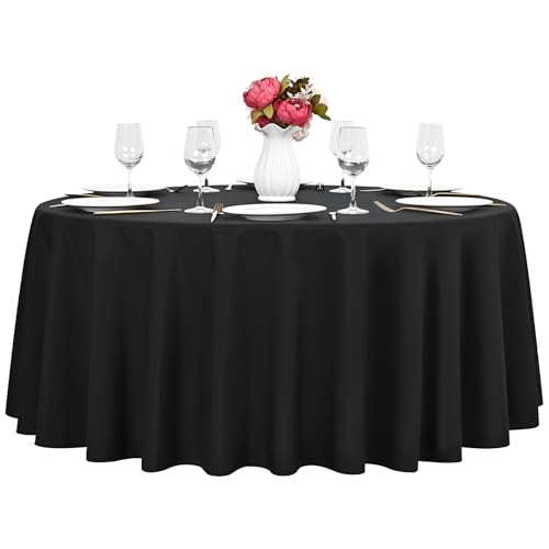 1 Packung Schwarze Polyester-Tischdecke, 228cm, Schwarze runde Tischdecke, waschbar, Tischdecken aus Polyesterstoff, Tischdecke für Hochzeit, Party, Bankett, Buffet, Urlaub, Abendessen von Pesonlook