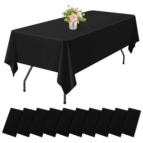 10 Stück Einweg-Kunststoff-Tischdecken, rechteckige Kunststoff-Tischdecken, Reine Schwarze Tischdecken, 137 x 274 cm, Party-Tischabdeckung für Picknick, Grillen, Hochzeiten, Bankett (schwarz) von Pesonlook