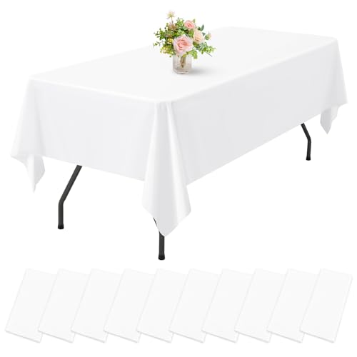 10 Stück Einweg-Kunststoff-Tischdecken, rechteckige Kunststoff-Tischdecken, reinweiße Tischdecken, 137 x 274 cm, Party-Tischabdeckung für Picknick, Grillen, Hochzeiten, Bankette (weiß) von Pesonlook