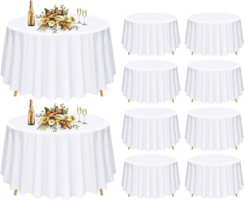 10er-Pack runde Tischdecke 120 Zoll, weiße runde Tischdecke 120 Zoll Polyester runde Tischdecke waschbare Tischdecke für Hochzeiten, Bankette oder Restaurants (weiß) von Pesonlook