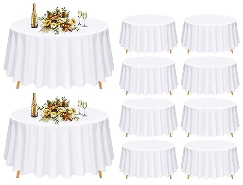 10er-Pack runde Tischdecken, weiße runde Tischdecken, runde Tischdecken 228 cm, weiße Tischdecken, runde, waschbare Tischdecken aus Polyesterstoff für Hochzeiten, Bankette oder Restaurants (weiß) von Pesonlook