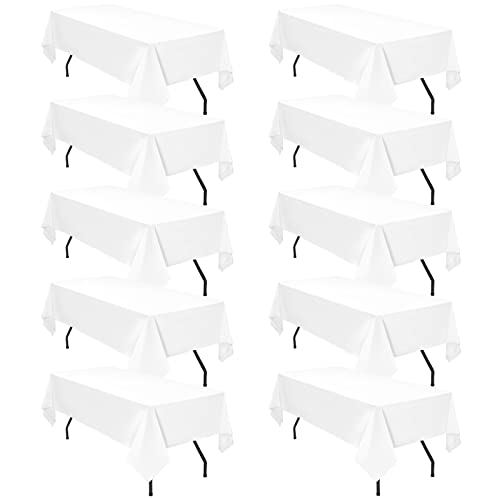 10er-Pack weiße Polyester-Tischdecken 153×260 cm für 6 Fuß rechteckige Tische Polyester-Tischdecke, Flecken- und knitterfest, waschbare Tischdecke für Hochzeitsempfang, Bankettparty von Pesonlook