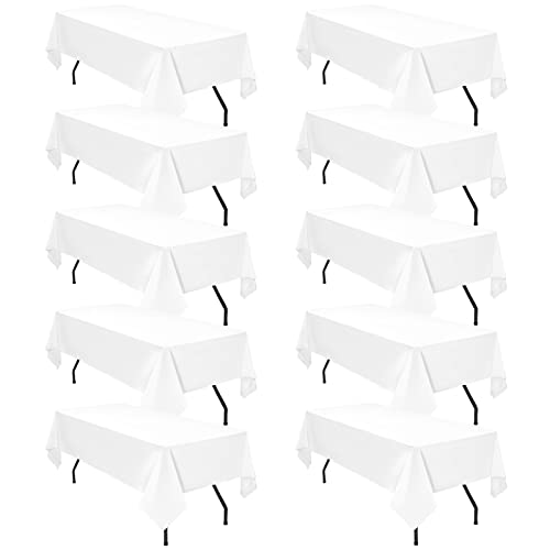 10er-Pack weiße Polyester-Tischdecken 153×260 cm für 6 Fuß rechteckige Tische Polyester-Tischdecke, Flecken- und knitterfest, waschbare Tischdecke für Hochzeitsempfang, Bankettparty von Pesonlook