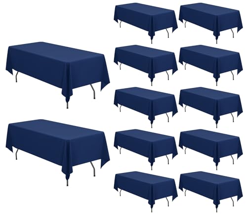 12 Packungen Marineblau Polyester-Tischdecken, 153 x 260cm für 6Fuß/1,8m große rechteckige Tische, waschbare rechteckige Polyester-Tischdecke für Hochzeit, Bankett, Veranstaltung, Party von Pesonlook
