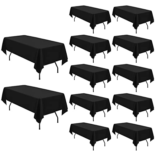 12 Packungen Schwarz Polyester Tischdecke-153 x 260cm Rechteck-Tischdecke für für 6Fuß/1,8m große rechteckige Tische, waschbarer Stofftischabdeckung für Hochzeit/Buffet Party/Esstisch/Events von Pesonlook
