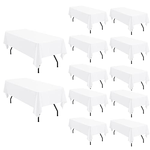 12 Packungen Weiße Polyester Tischdecke-153 x 260cm Rechteck-Tischdecke für für 6Fuß/1,8m große rechteckige Tische, waschbarer Stofftischabdeckung für Hochzeit/Buffet Party/Esstisch/Events von Pesonlook