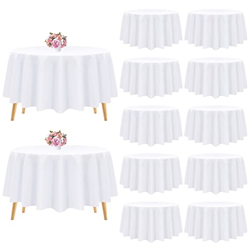 12 Packungen weiße Polyester-Tischdecke 228 cm weiß runde Tischdecke, waschbar Polyestergeweberunde Tischdecke für Hochzeit, Party, Geburtstag, Bankett von Pesonlook