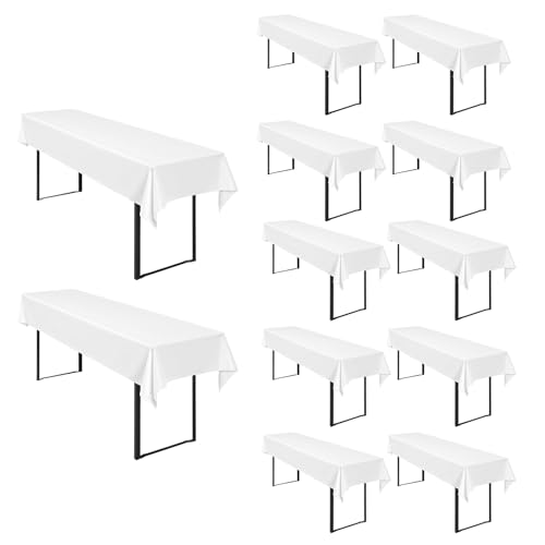 12 Stück Biertischtischdecke, weiß, Biertischhusse, universell für 50 cm und 70 cm Biertisch, waschbar, Polyester, rechteckige Tischdecke für Partys im Freien, Bankette (250 x 100 cm) von Pesonlook