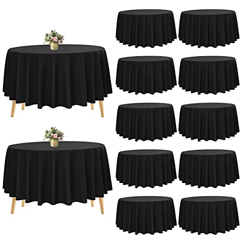 12 Stück Schwarz Runde Tischdecke aus Polyester, 228 cm, waschbar runde Tischdecke für Hochzeit, Party, Bankett, Essen, Buffet von Pesonlook