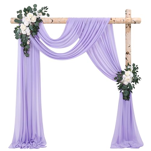 2 Paneele Hochzeitsbogen Querbehang Drapierstoff,73cm x 610cm Lavendel Chiffon-Stoff Transparenter Tüll Hintergrund Vorhang Kulissenvorhänge für Fotografie Bogen Bühne Party Hochzeit Torbogen von Pesonlook