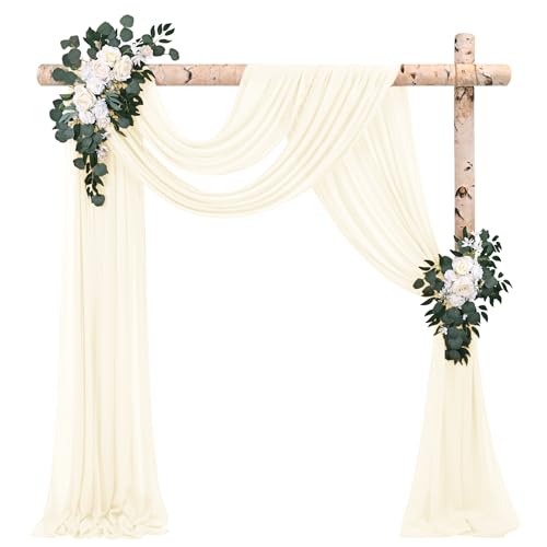2 Paneele Hochzeitsbogen Querbehang Drapierstoff,73cm x 610cm elfenbeinfarben Chiffon-Stoff Transparenter Tüll Hintergrund Vorhang Kulissenvorhänge für Fotografie Bogen Bühne Party Hochzeit Torbogen von Pesonlook
