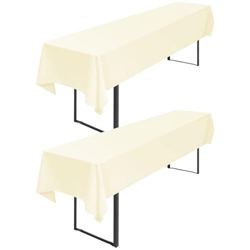 2 Stück Beige Biertischtischdecke, 250 x 100 cm, Biertischhusse Universal für 50 cm und 70 cm Biertisch, Waschbar Polyester Rechteckige Tischdecke für Partys im Freien, Bankette (250 x 100 cm) von Pesonlook