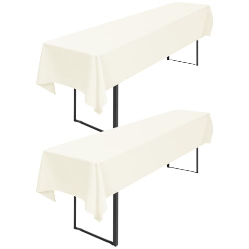 2 Stück Elfenbeinfarbene Biertischdecke, 250 x 100 cm, Biertischhusse Universal für 50 cm und 70 cm Biertisch, waschbar, Polyester, rechteckige Tischdecke für Partys im Freien, Bankette von Pesonlook