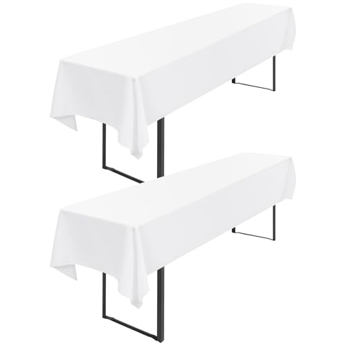 2 Stück Weiße Biertischtischdecke, 250 x 100 cm, Biertischhusse Universal für 50 cm und 70 cm Biertisch, Waschbar Polyester Rechteckige Tischdecke für Partys im Freien, Bankette (250 x 100 cm) von Pesonlook
