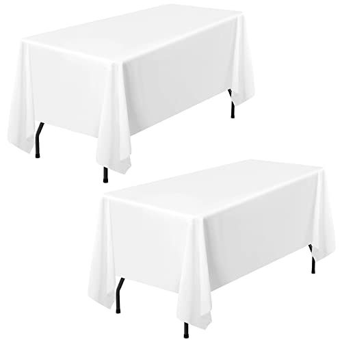 Pesonlook 2er-Pack weiße rechteckige Polyester-Tischdecken 153×320cm für 8-Fuß-Rechtecktische Polyester-Tischdecke waschbare Tischdecke für Hochzeitsempfang, Bankettparty von Pesonlook