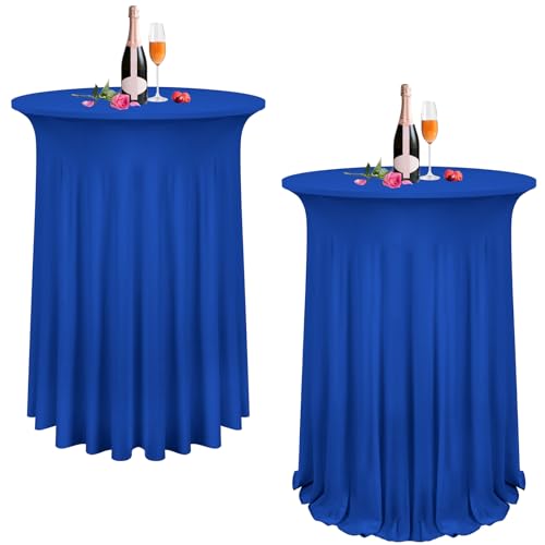 2er-Set Stretch-Stehtischröcke für Bistrotische Ø 80–85 cm, runde Cocktailtischdecke mit gewellten Vorhängen, Cocktailtischdecke mit hoher Tischplatte für Stehtische (80 x 110 cm, Königsblau) von Pesonlook