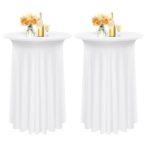 2er-Set Stretch-Stehtischröcke für Bistrotische Ø 80–85 cm, runde Cocktailtischdecke mit gewellten Vorhängen, Cocktailtischdecke mit hoher Tischplatte für Stehtische (80 x 110 cm, weiß) von Pesonlook