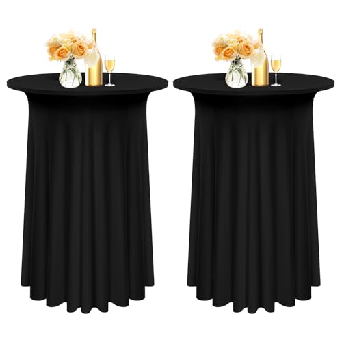 2er-Set runde Cocktailtischdecke mit gewellten Vorhängen, Stretch-Stehtischröcke für Bistrotische Ø 80–85 cm, Cocktailtischdecke mit hoher Tischabdeckung für Stehtische (80 x 110 cm, schwarz) von Pesonlook