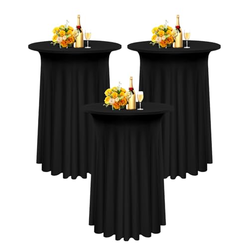 3 Packs Spandex Cocktail Tischdecke mit Röcken 60x110cm, schwarzer Stretch Cocktail Tischtuch für hohen Tisch, Cocktail -Runde Tisch Cover für Bar Hochzeit Cocktail Party Banketttisch (schwarz) von Pesonlook