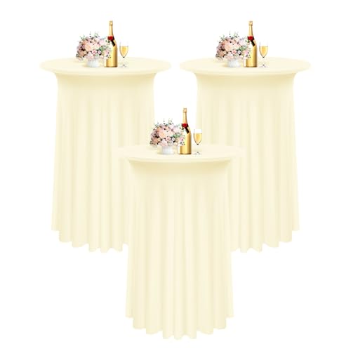 3 Packs Spandex Cocktail Tischdecke mit Röcken 80 x 110cm, beige Stretch Cocktail Tischtuch für hohen Tisch, Cocktail Runde Tisch Cover für Bar Hochzeit Cocktail Party Banketttisch (Beige) von Pesonlook