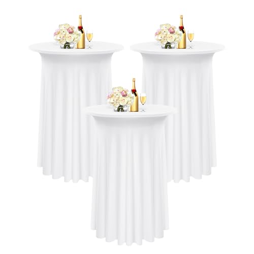 3 Packs Spandex Cocktail Tischdecke mit Röcken 80 x 110cm, weißer Stretch Cocktail Tisch für hohen Tisch, Cocktail Runde Tisch Cover für Bar Hochzeit Cocktail Party Banketttisch (weiß) von Pesonlook