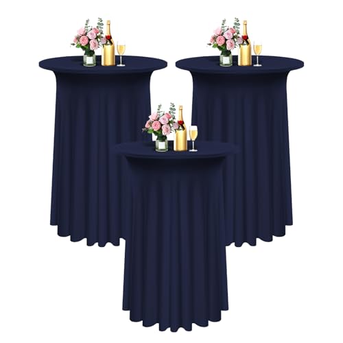 3 Packs Spandex Cocktail Tischdecke mit Röcken 80x 110cm, dunkelblauer Stretch Cocktail Tisch für hohen Tisch, Cocktail Runde Tisch Cover für Bar Hochzeit Cocktail Party Banketttisch (Marineblau) von Pesonlook