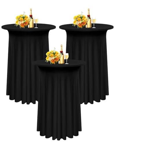 3 Packs Spandex Cocktail Tischdecke mit Röcken 80x110cm, schwarzer Stretch Cocktail Tisch für hohen Tisch, Cocktail Runde Tisch Cover für Bar Hochzeit Cocktail Party Banketttisch (schwarz) von Pesonlook