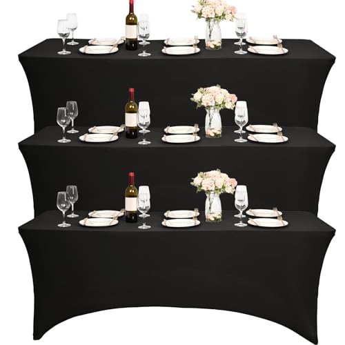 Pesonlook 3Stück Tischhussen Elastische Tischabdeckung Biertischhusse Biertischhusse Hussen Trödelmarkt Hussen Bierzeltgarnitur für Hochzeit (Schwarz) von Pesonlook