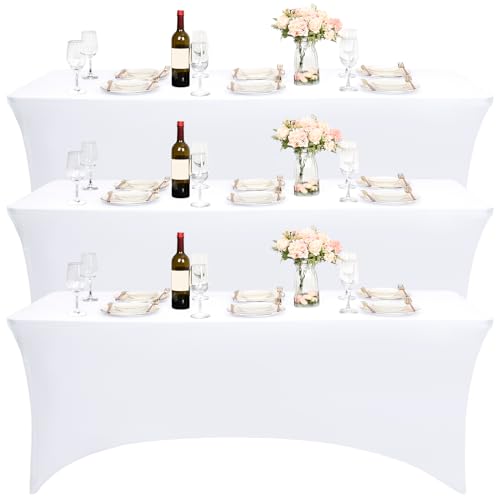 3Stück Tischhussen Elastische, 6FT Spandex-Tischabdeckung Rechteckige Cocktail Biertischhusse Tischhussen,Elasthan-Tischdecke(Weiß) von Pesonlook
