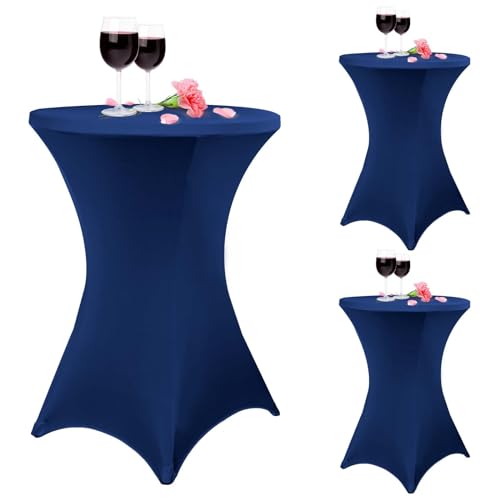 3er-Set Stretch Stehtisch Husse für Bistrotisch Ø 80-85 cm Navy blau, taillierter hoher Tisch, Cocktail-Tischdecke für Bar, Hochzeit, Cocktailparty, Bankett (Navy blau) von Pesonlook