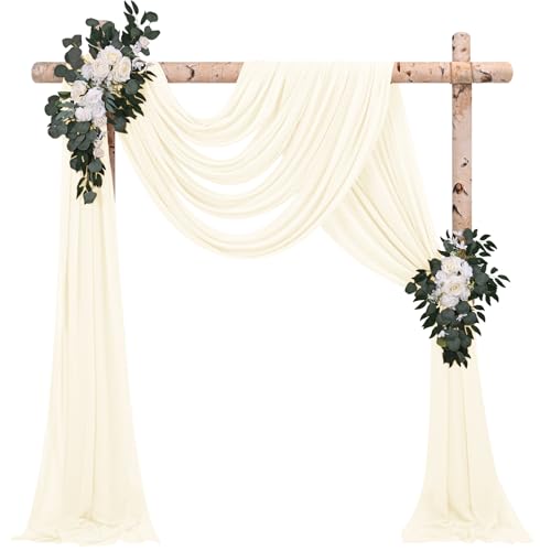 4 Paneele Hochzeitsbogen Querbehang Drapierstoff,73cm x 610cm Elfenbeinfarben Chiffon-Stoff Transparenter Tüll Hintergrund Vorhang Kulissenvorhänge für Fotografie Bogen Bühne Party Hochzeit Torbogen 4 Paneele Hochzeitsbogen Querbehang Drapierstoff,73cm x 610cm Elfenbeinfarben Chiffon-Stoff Transparenter Tüll Hintergrund Vorhang Kulissenvorhänge für Fotografie Bogen Bühne Party Hochzeit Torbogen von Pesonlook