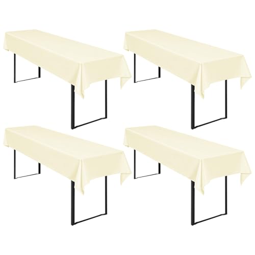 4 Stück Biertisch Tischdecke Beige, Biertisch Cover Universell für 50 cm und 70 cm Biertisch, Waschbar Polyester Rechteckige Tischdecke für Partys im Freien, Bankette (250 x 100 cm) von Pesonlook