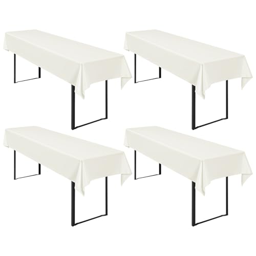 4 Stück Biertisch Tischdecke Elfenbein, Biertisch Cover Universell für 50 cm und 70 cm Biertisch, Waschbar Polyester Rechteckige Tischdecke für Partys im Freien, Bankette (250 x 100 cm) von Pesonlook