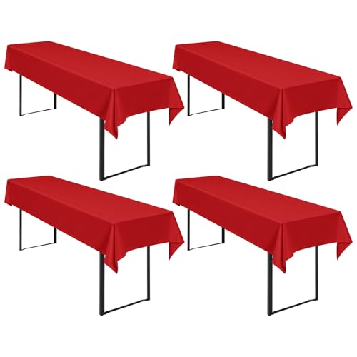 4 Stück Biertisch Tischdecke Rot, Biertisch Cover Universell für 50 cm und 70 cm Biertisch, Waschbar Polyester Rechteckige Tischdecke für Partys im Freien, Bankette (250 x 100 cm) von Pesonlook