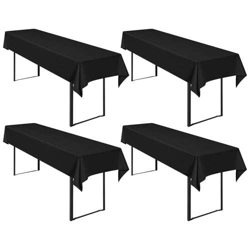 4 Stück Biertisch Tischdecke Schwarz, Biertisch Cover Universell für 50 cm und 70 cm Biertisch, Waschbar Polyester Rechteckige Tischdecke für Partys im Freien, Bankette (250 x 100 cm) von Pesonlook