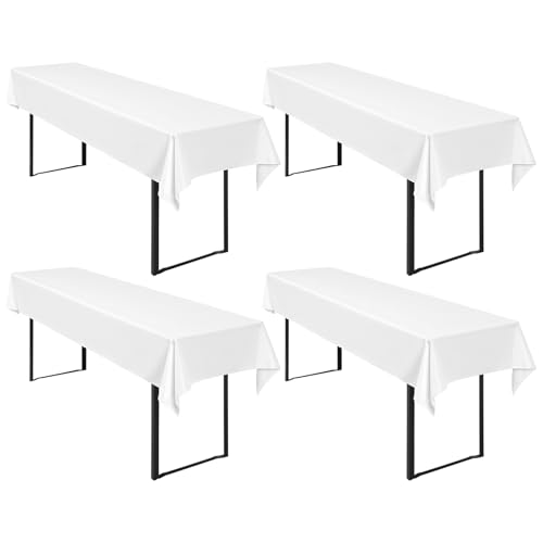 4 Stück Biertisch Tischdecke Weiß, Biertisch Cover Universell für 50 cm und 70 cm Biertisch, Waschbar Polyester Rechteckige Tischdecke für Partys im Freien, Bankette (250 x 100 cm) von Pesonlook