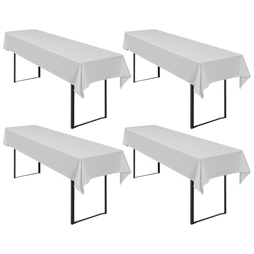 4 Stück Biertischtischdecke, Hellgrau, Biertischhusse, universell für 50 cm und 70 cm Biertisch, waschbar, Polyester, rechteckige Tischdecke für Partys im Freien, Bankette (250 x 100 cm) von Pesonlook