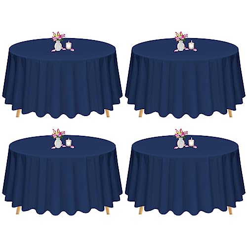 4 Stück Navy Blau Runde Tischdecken 228cm Polyester Stoff Tischdecke Rund Waschbare Tischdecke für Hochzeit Bankett Restaurant Buffet Parteien Garten (Navy Blau) von Pesonlook