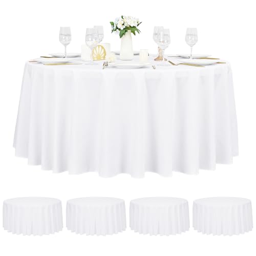 4 Stück Weiße Runde Tischdecke 228 cm Tischtuch Polyester Goldtischdeckel für runde Tische wasserdichte färbungsfeste waschbare runde Tischabdeckung für Hochzeitsfeier -Buffet Camping 4 Stück Weiße Runde Tischdecke 228 cm Tischtuch Polyester Goldtischdeckel für runde Tische wasserdichte färbungsfeste waschbare runde Tischabdeckung für Hochzeitsfeier -Buffet Camping von Pesonlook
