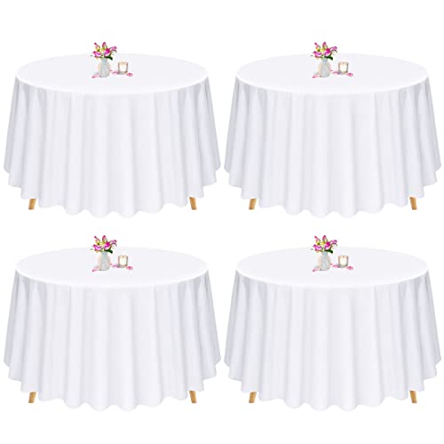 4 Stück runde Tischdecke, weiße runde Tischdecke, 304CM runde Tischdecke, Tischwäsche, waschbare Tischdecke aus Polyestergewebe für Hochzeiten, Bankette oder Restaurants (weiß) von Pesonlook