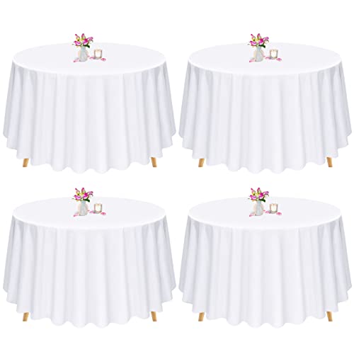 4 Stück runde Tischdecke, weiße runde Tischdecke, 305CM runde Tischdecke, Tischwäsche, waschbare Tischdecke aus Polyestergewebe für Hochzeiten, Bankette oder Restaurants (weiß) von Pesonlook