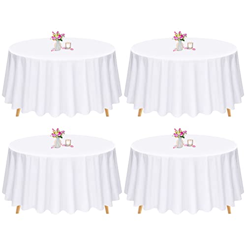 4 Stück runde Tischdecke, weiße runde Tischdecke, runde Tischdecke 90 Zoll/228CM, weiße Tischdecken, runde, waschbare Tischdecke aus Polyestergewebe für Hochzeiten, Bankette oder Restaurants (weiß) von Pesonlook