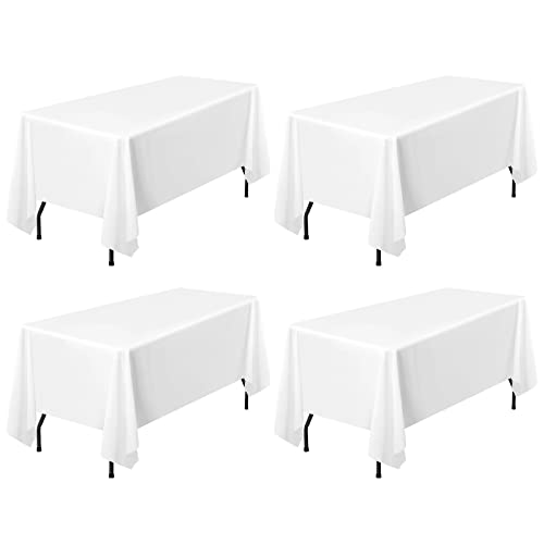 4 Stück weiße Tischdecken für 2,4 m große rechteckige Tische, 153×320cm rechteckige Tischdecke, knitterfreie, waschbare Polyester-Tischdecken für Hochzeitsempfang, Bankettparty von Pesonlook