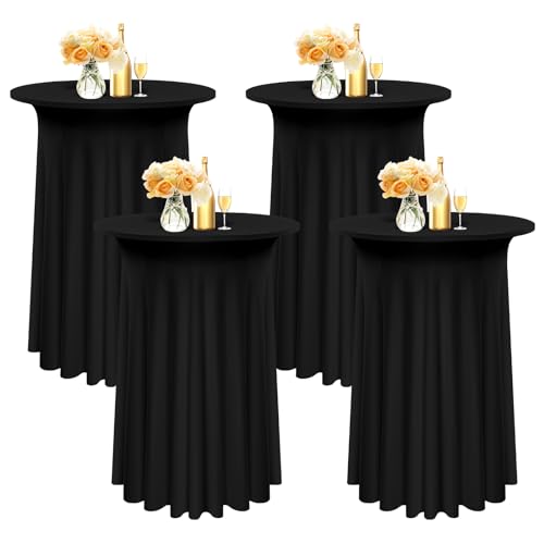 4er-Set runde Cocktail-Tischdecken mit gewellten Vorhängen, Stretch-Stehtischröcke für Bistrotische Ø 80–85 cm, Cocktailtischdecken mit hoher Tischabdeckung für Stehtische (80 x 110 cm, schwarz) von Pesonlook