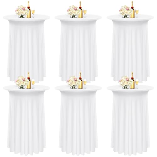 6 Packs Spandex Cocktail Tischdecke mit Röcken 80 x 110cm, weißer Stretch Cocktail Tisch für hohen Tisch, Cocktail Runde Tisch Cover für Bar Hochzeit Cocktail Party Banketttisch (weiß) von Pesonlook