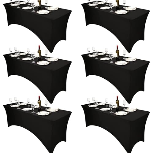 6PCS 6-Fuß Schwarze Tischdecke, Spandex Dehnbare Elastische Rechteckige Cocktail-Tischdecke, Enge Anti-Falten, Waschbar Für Handwerksausstellungen/Hochzeit von Pesonlook