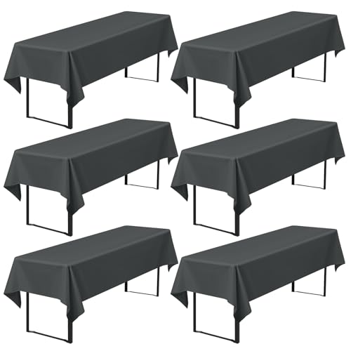 6er-Pack Biertisch Tischdecke, dunkelgraue Biertischdecke, 260 x 110 cm Bierzeltdecke, strapazierfähige Polyester-Tischdecke, waschbare Tischdecke für Gartenparty, Geburtstagsfeier (dunkelgrau) von Pesonlook