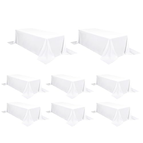 8 Packungen Polyester-Tischdecken Weiß, 229 x 396 cm, für 2,4 M rechteckige Tische, waschbar, rechteckig, Polyester-Tischdecke für Hochzeit, Bankett, Event, Party von Pesonlook