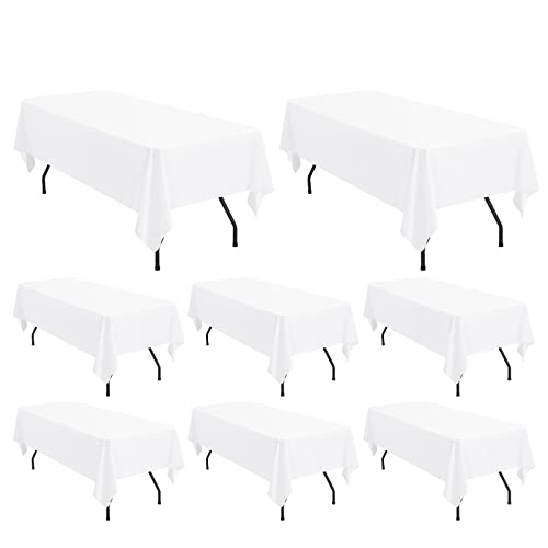8 Packungen weiße Polyester-Tischdecken, 153 x 260cm für 6Fuß große rechteckige Tische, waschbare rechteckige Polyester-Tischdecke weiße Tischdecke für Hochzeit, Bankett, Veranstaltung, Party von Pesonlook